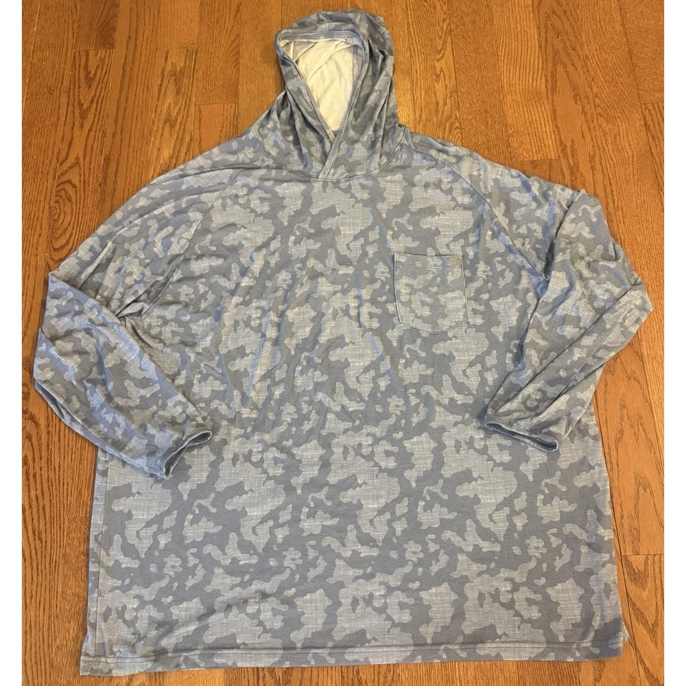 Huk Fishing Hoodie Mens 3XL Blue Grey Camo Pullover Lightweight Breathable